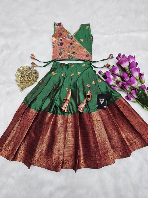 kids lehenga choli kanjivaram silk Green Bulk children clothing Ahmedabad